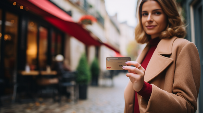 a french lady holding a credit card Editorial Photogr